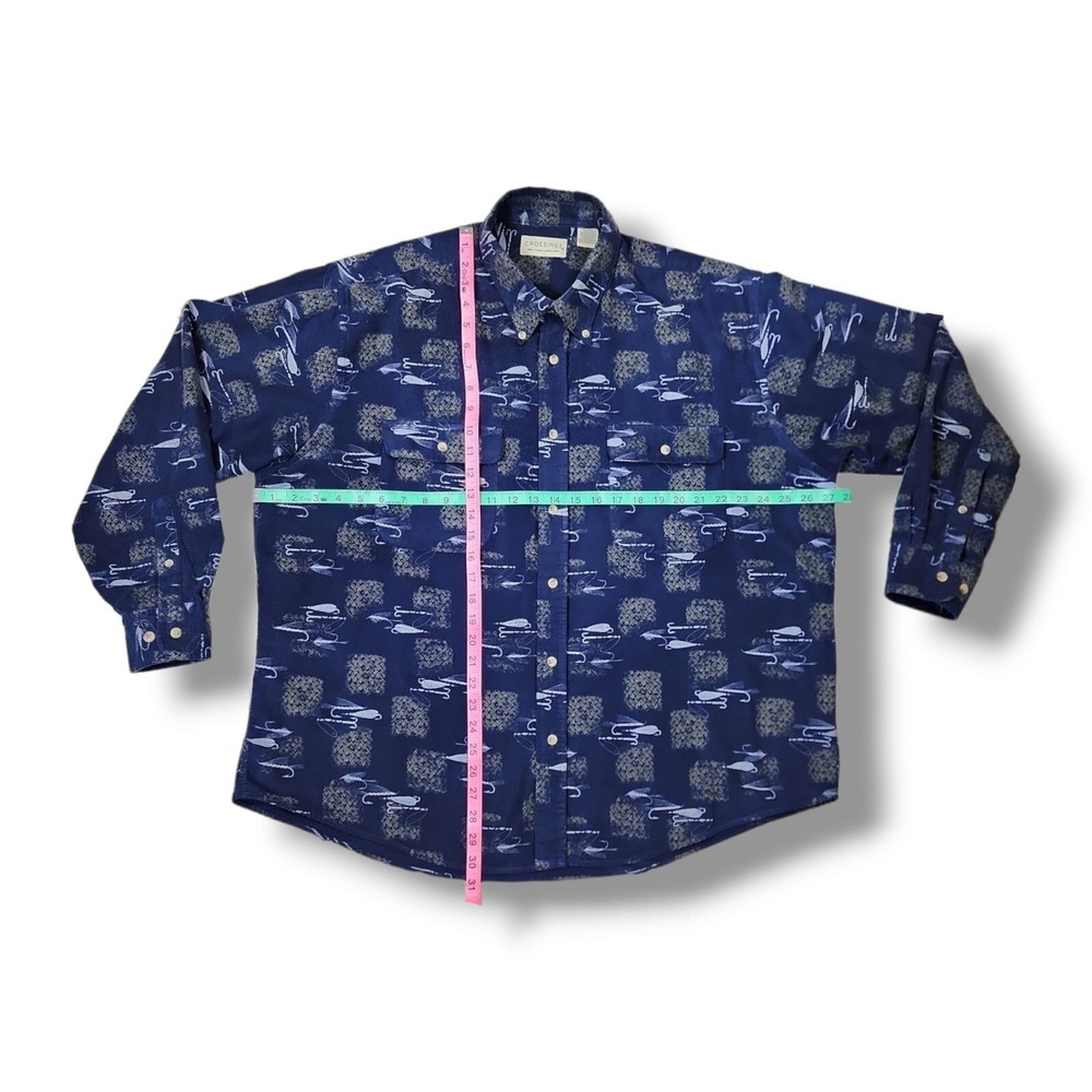 Crossings Thick Flannel Button Up Fishing Tackle Long Sleeve Blue Shirt Men's XL - Picture 3 of 9